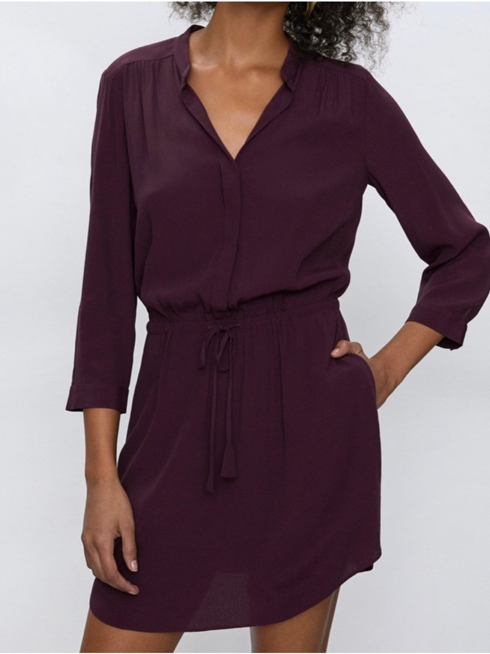 Aritzia Babaton Bennett Silk Mini Shirt Dress Drawstring Burgundy Small